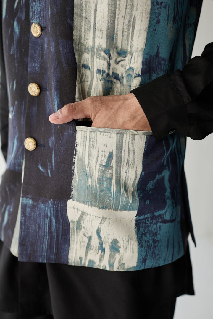 MIHIR NEHRU JACKET -DRIP BLUE