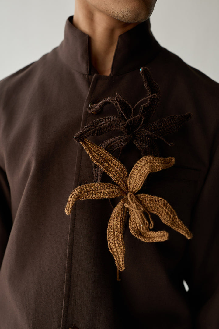 ANJU CROCHET BROOCH - CACAO