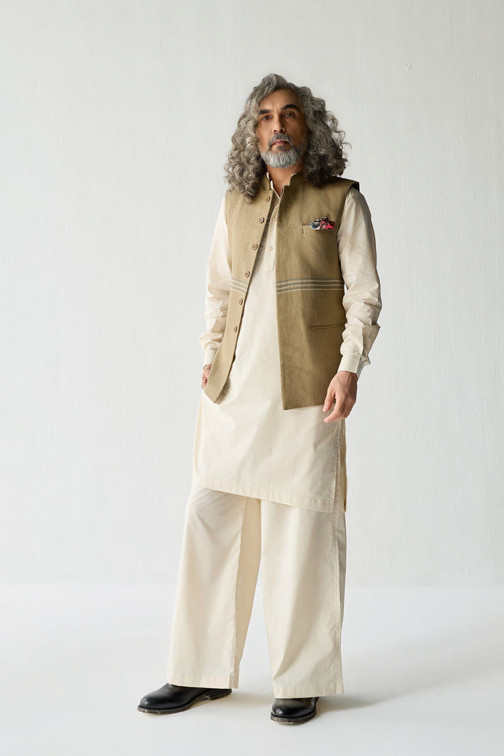 MOHAIR LINEN NEHRU JACKET-OLIVE