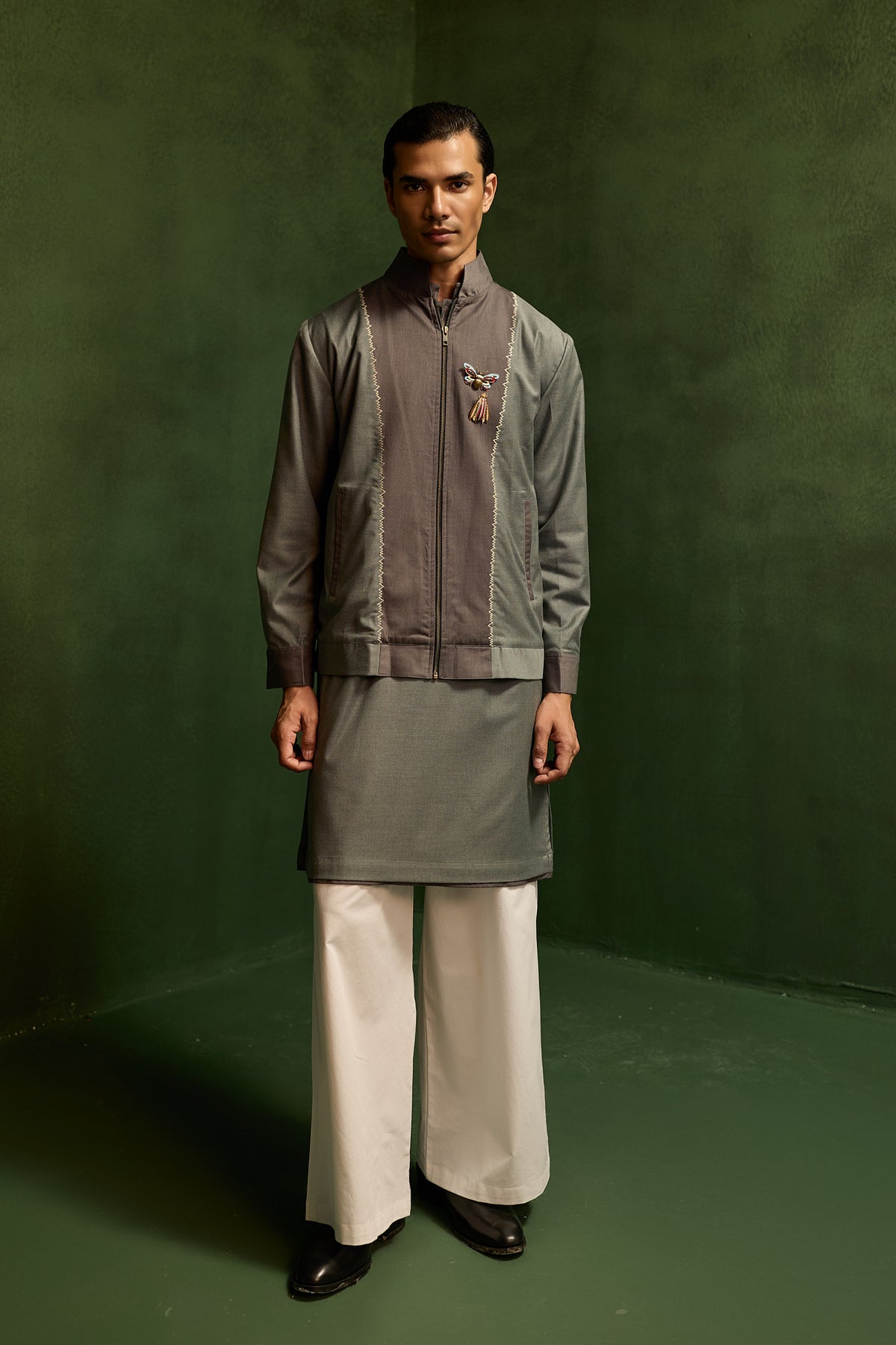 SAMAY EMBROIDERED JACKET SET- GREY ( SET OF 3)