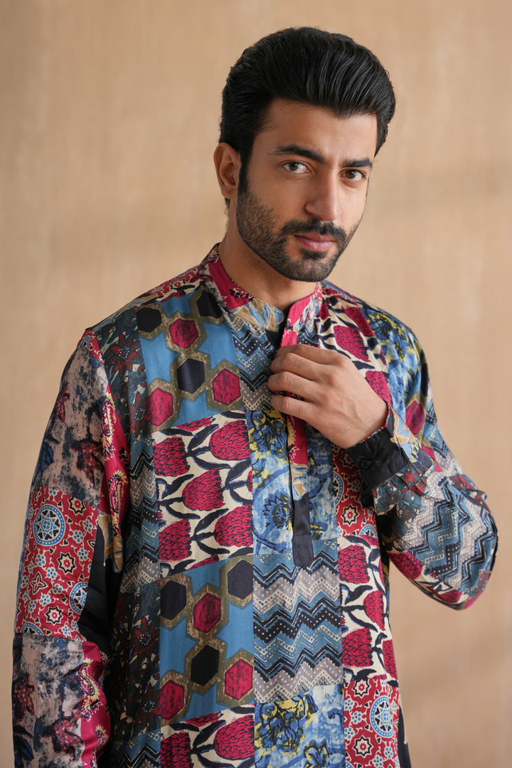 MIRZA FESTIVE KURTA SET-PATCHWORK