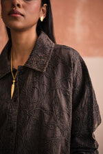 Load image into Gallery viewer, STONED BLACK OVERSIZED SHIRT-EMBROIDERED