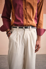 Load image into Gallery viewer, PINSTRIPE BELL PANTS- WHITE