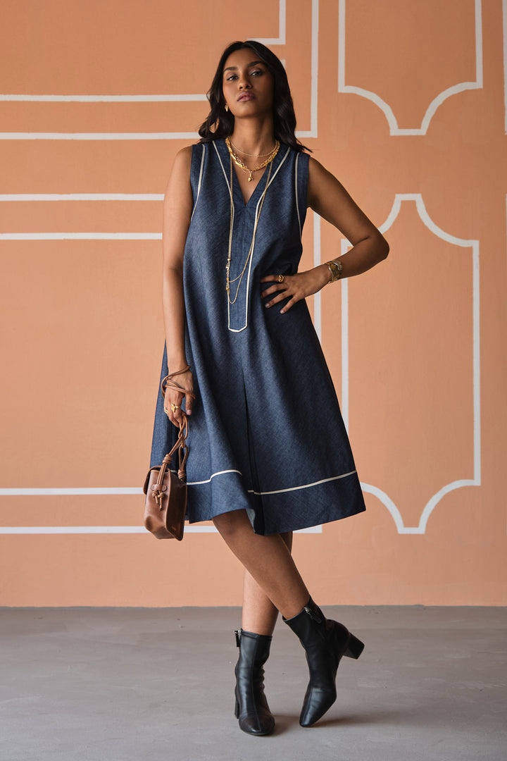 DENIM SHORT DRESS- BIAS