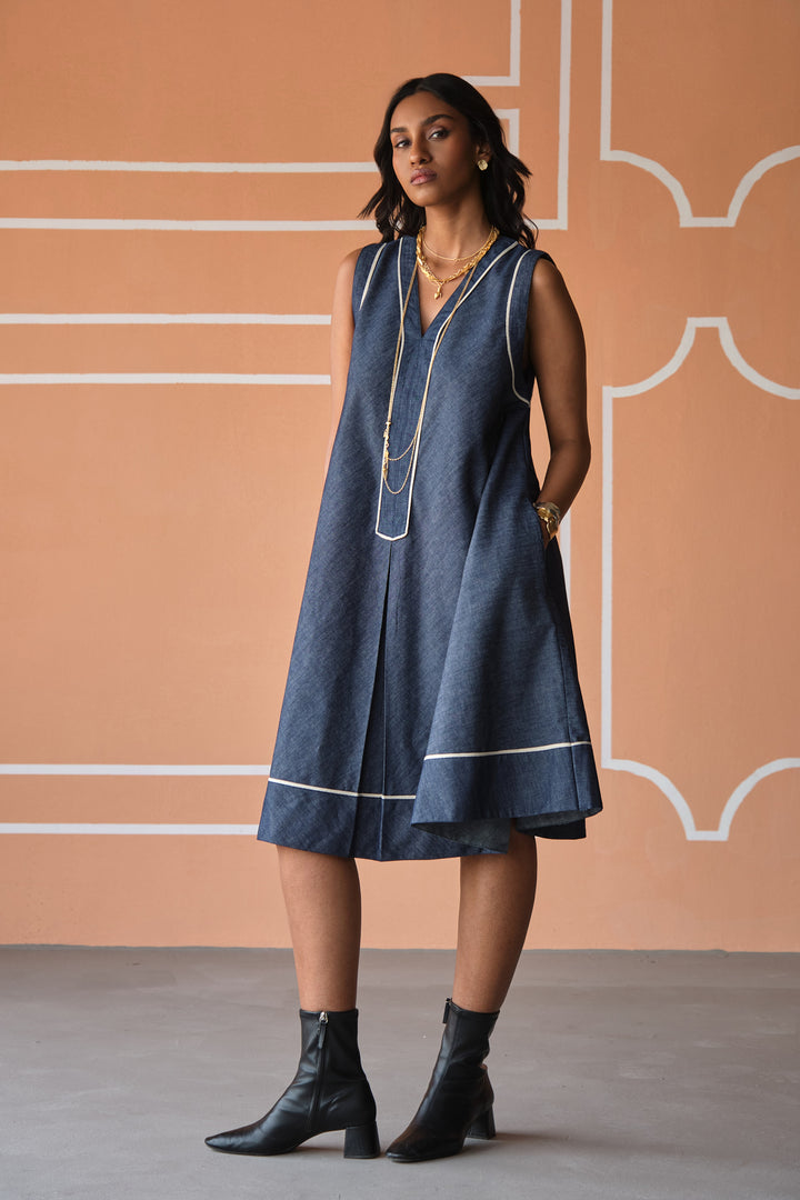 DENIM SHORT DRESS- BIAS