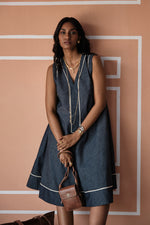 Load image into Gallery viewer, DENIM SHORT DRESS- BIAS
