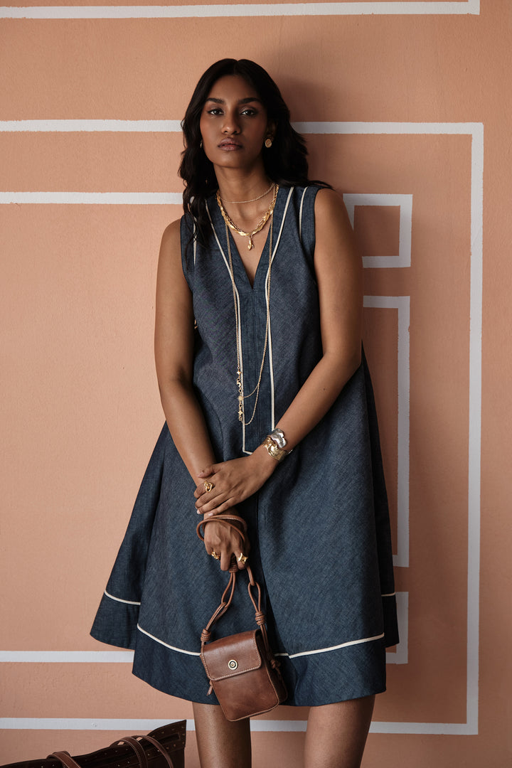 DENIM SHORT DRESS- BIAS