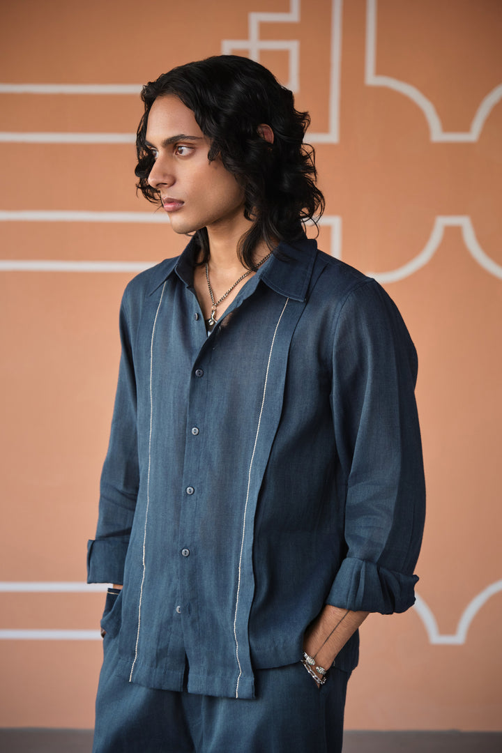 TAILORED YOKE SHIRT- NAVY