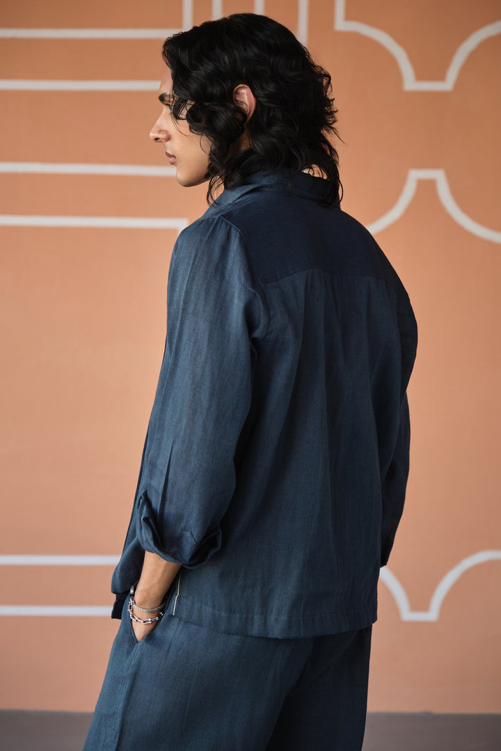 TAILORED YOKE SHIRT- NAVY
