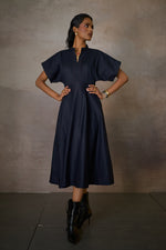 Load image into Gallery viewer, RHEA PLEAT DRESS- NAVY