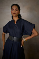 Load image into Gallery viewer, RHEA PLEAT DRESS- NAVY