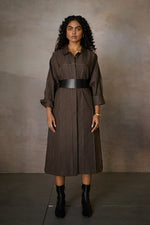 Load image into Gallery viewer, PINTUCK SHIRT DRESS- NOMAD OLIVE