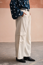 Load image into Gallery viewer, PINSTRIPE BELL PANTS -WHITE