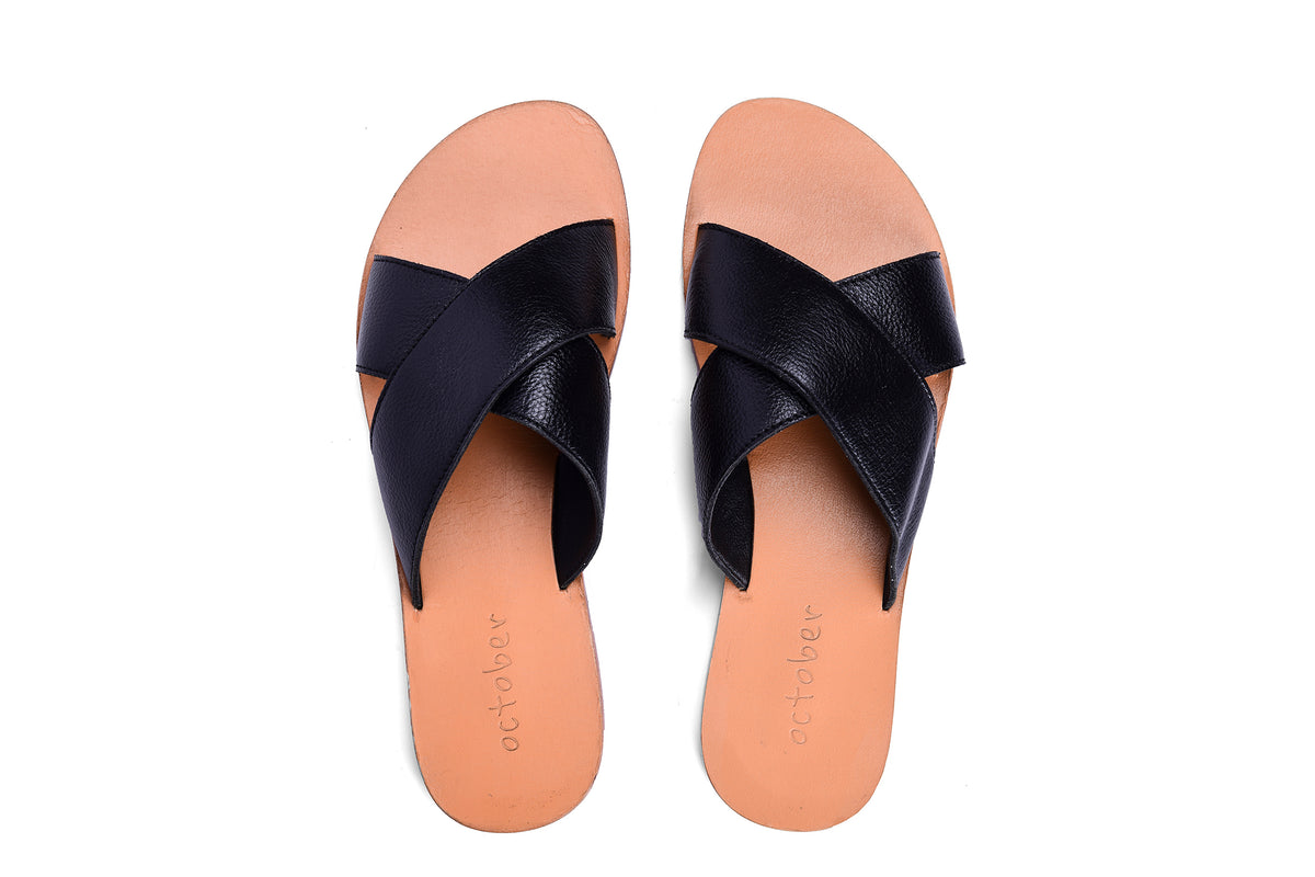 Criss Cross Slipper- Black - October Jaipur
