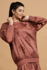 Load image into Gallery viewer, Camellia Sweat Top: Rust Posy - October Jaipur