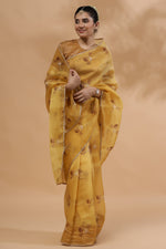 Load image into Gallery viewer, Mustard Bouquet-Silk Organza Saree - October Jaipur