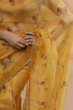 Load image into Gallery viewer, Mustard Bouquet-Silk Organza Saree - October Jaipur