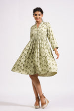Load image into Gallery viewer, Emily Short Dress- Olive Petals - October Jaipur