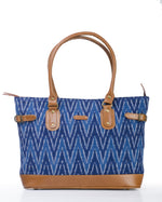 Load image into Gallery viewer, Tote- Blue Ikat Durrie - October Jaipur