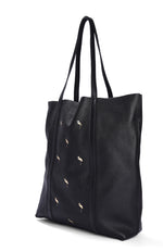 Load image into Gallery viewer, Leather Tote Black- Flamingo - October Jaipur