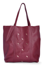 Load image into Gallery viewer, Leather Tote Maroon- Flamingo - October Jaipur