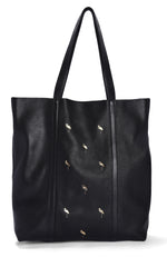 Load image into Gallery viewer, Leather Tote Black- Flamingo - October Jaipur