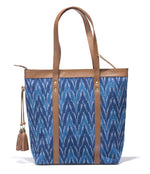 Load image into Gallery viewer, Shoppers Bag - Blue Ikat Durrie - October Jaipur