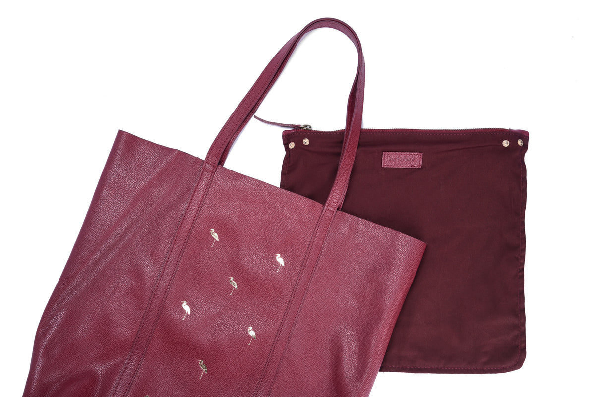 Leather Tote Maroon- Flamingo - October Jaipur