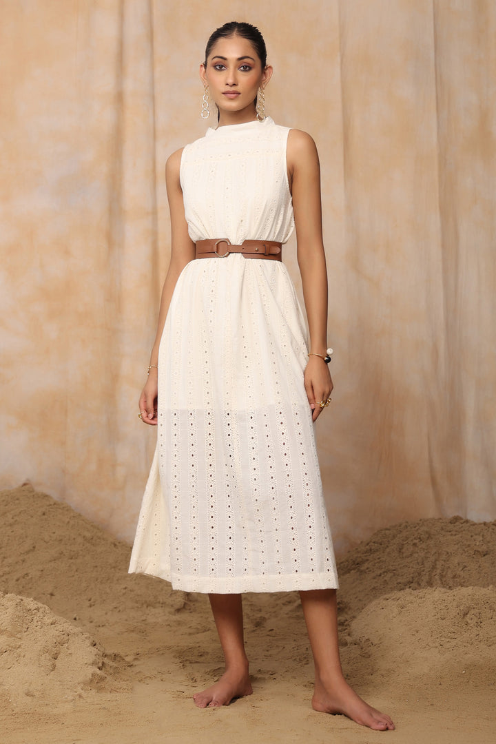 RESORT SLEEVLESS DRESS-SCHIFFLI