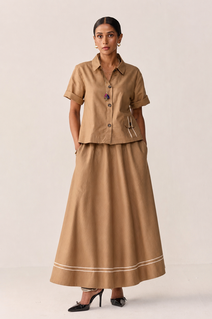 TONK LINEN SKIRT SET- BURNT CHAI