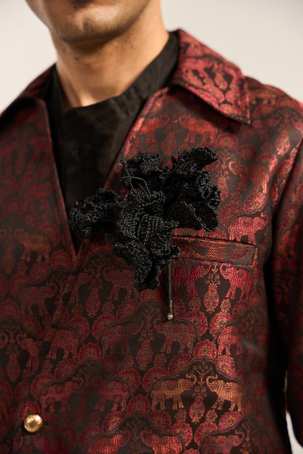Resham Floral Brooch- Black
