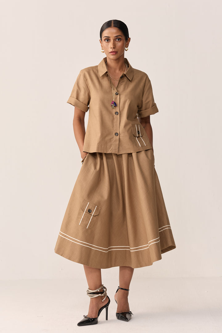 TONK LINEN SKIRT SET- BURNT CHAI