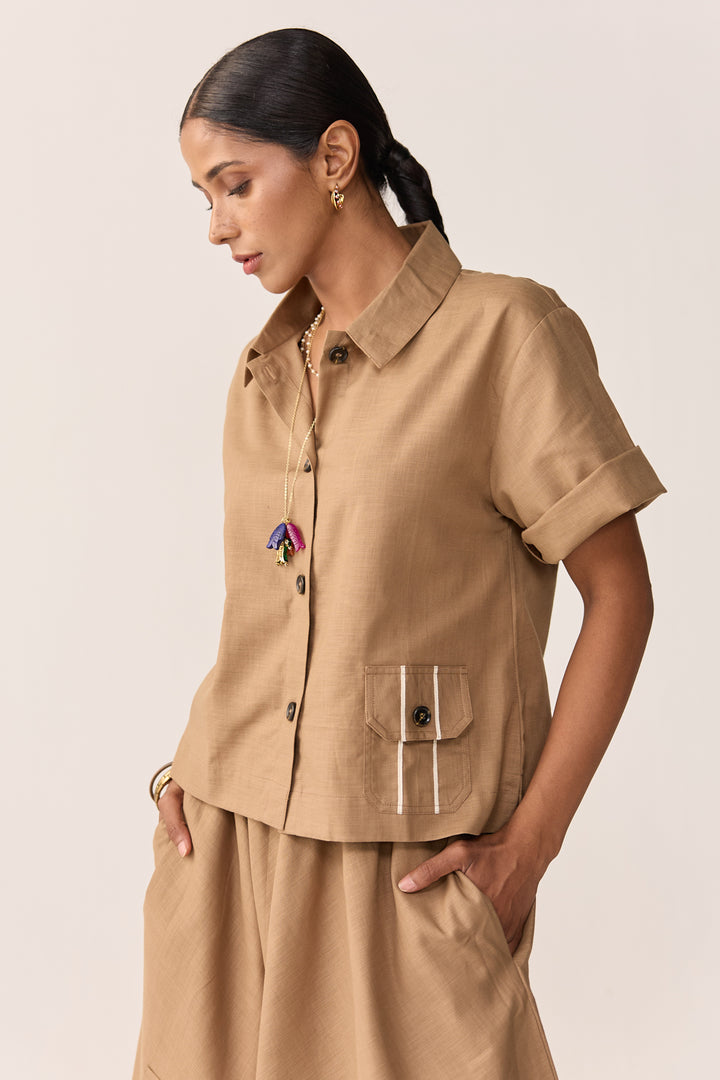 TONK LINEN SKIRT SET- BURNT CHAI