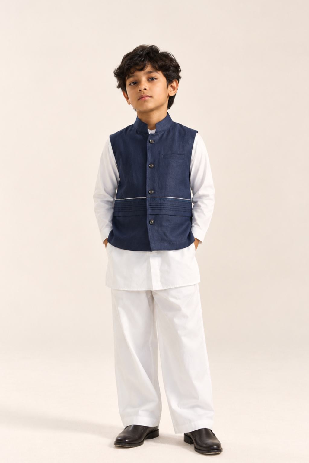 Mini Braham Nehru Jacket Set - Blue (Set Of 3)