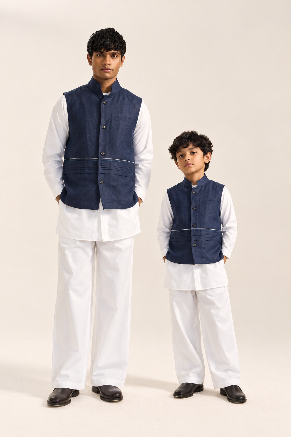 Mini Braham Nehru Jacket Set - Blue (Set Of 3)