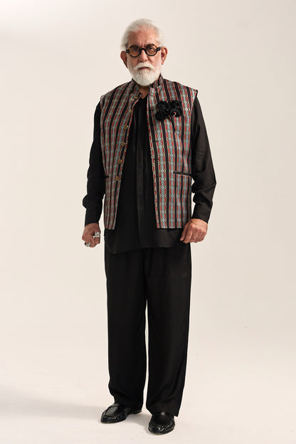 Alfaz Nehru Jacket Set- Ajrak
