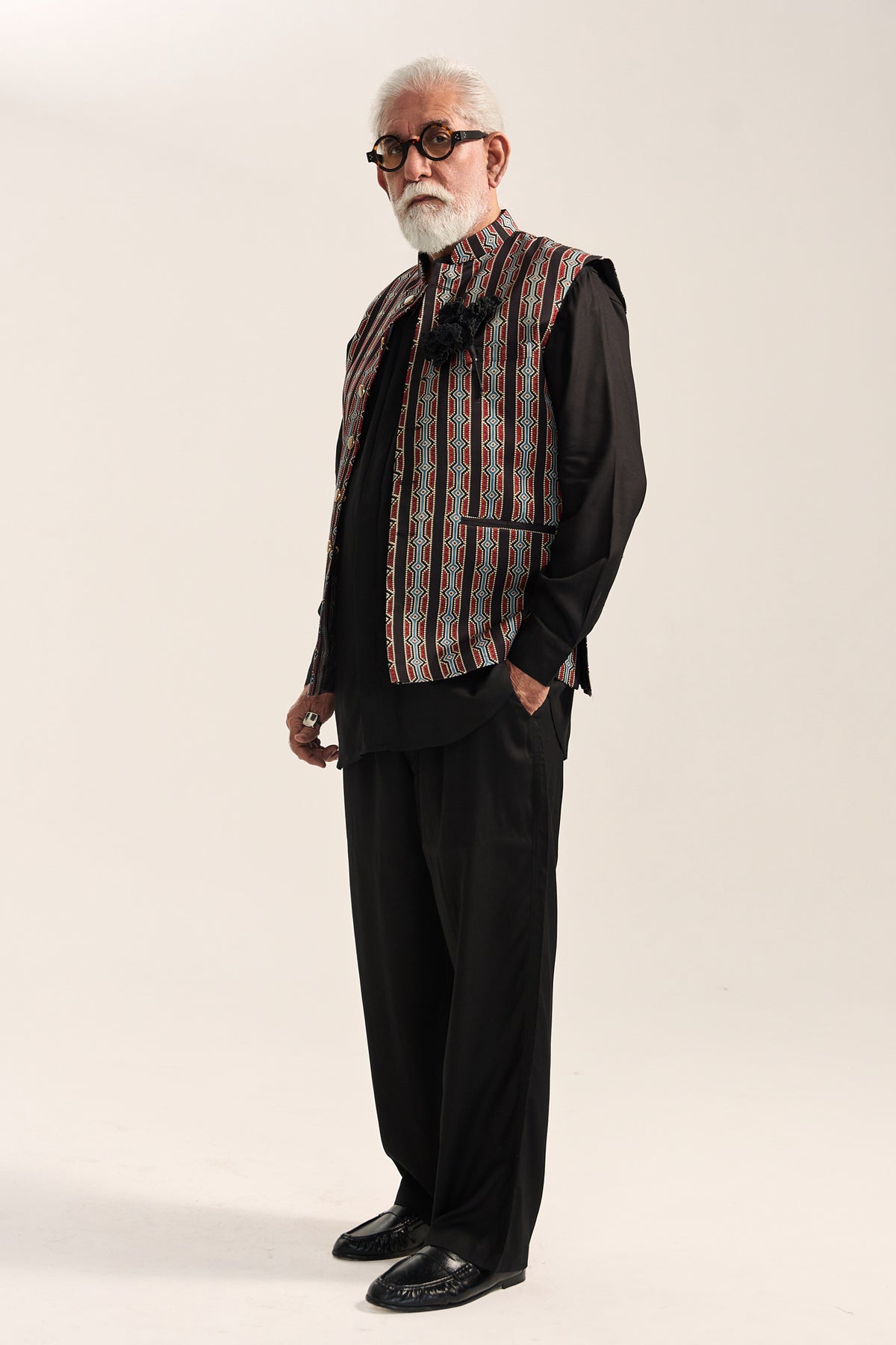 Alfaz Nehru Jacket Set- Ajrak