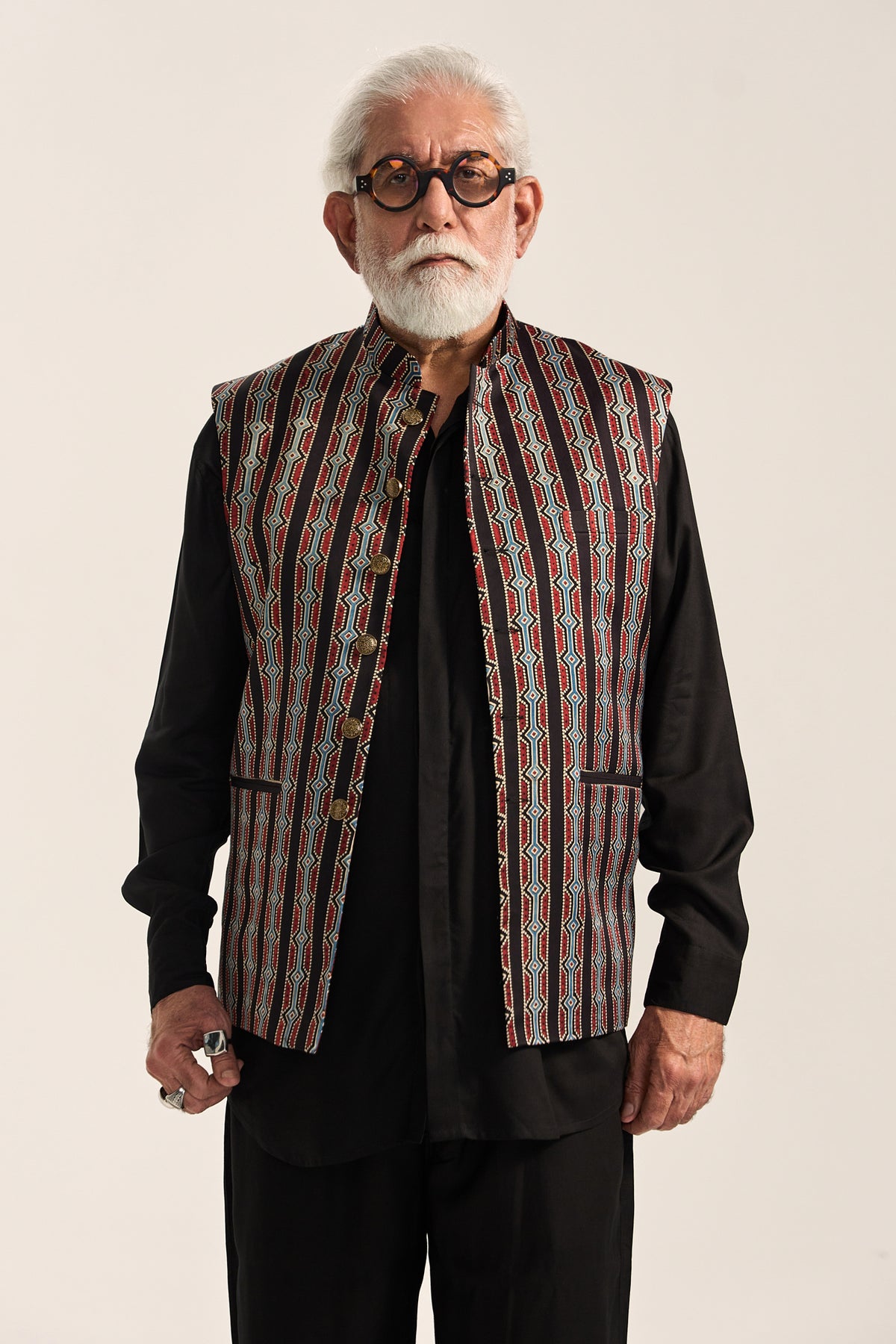 Alfaz Nehru Jacket Set- Ajrak