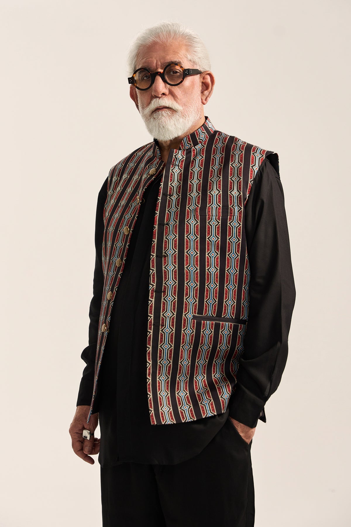 Alfaz Nehru Jacket Set- Ajrak