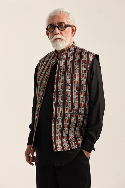 Alfaz Nehru Jacket Set- Ajrak