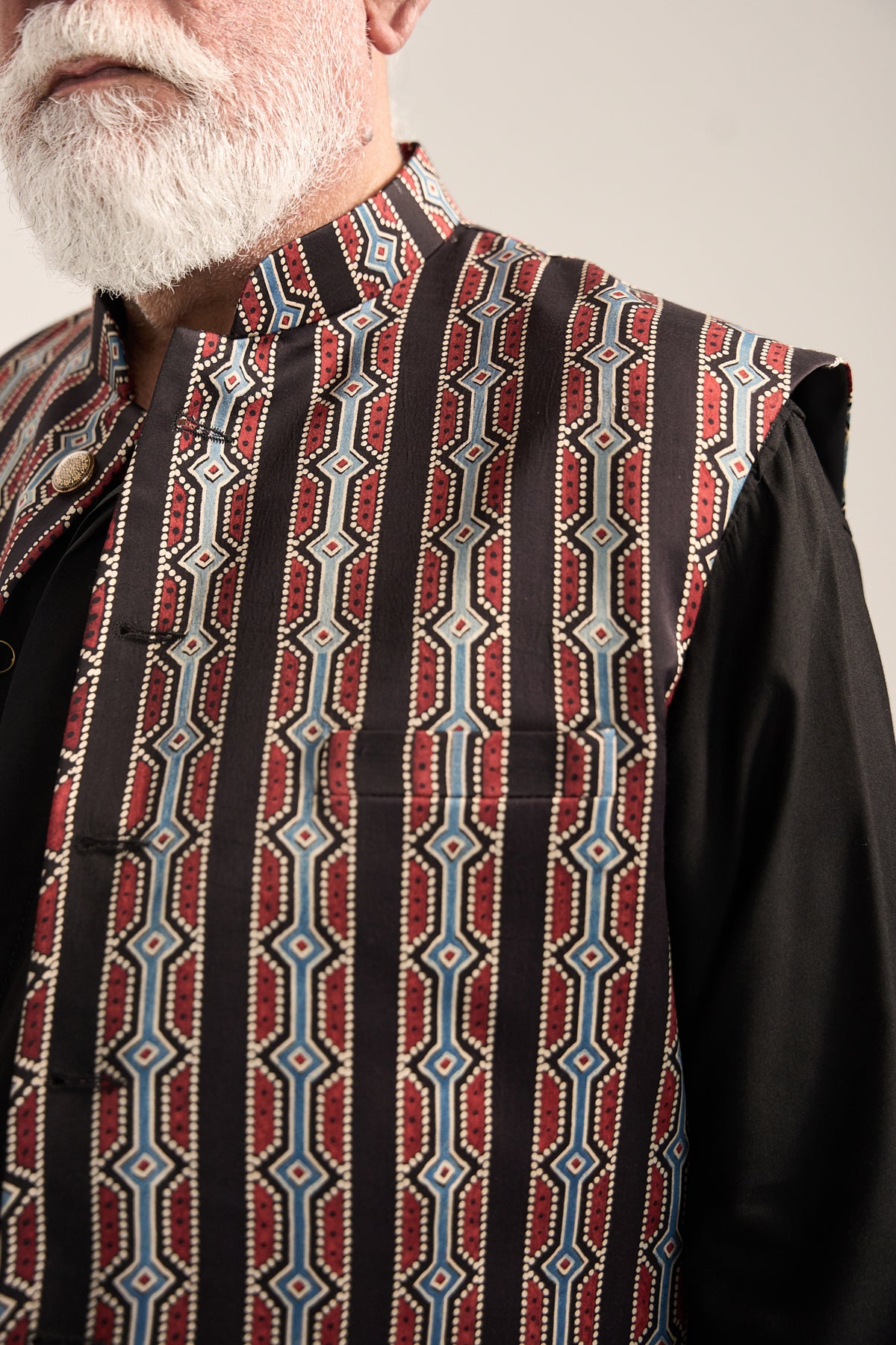 Alfaz Nehru Jacket Set- Ajrak