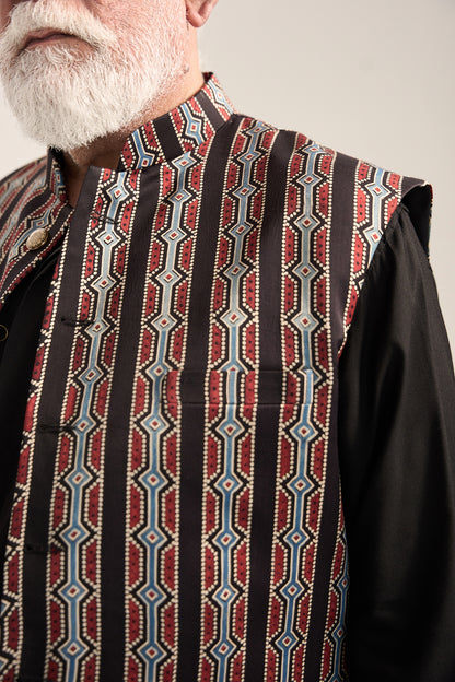 Alfaz Nehru Jacket Set- Ajrak