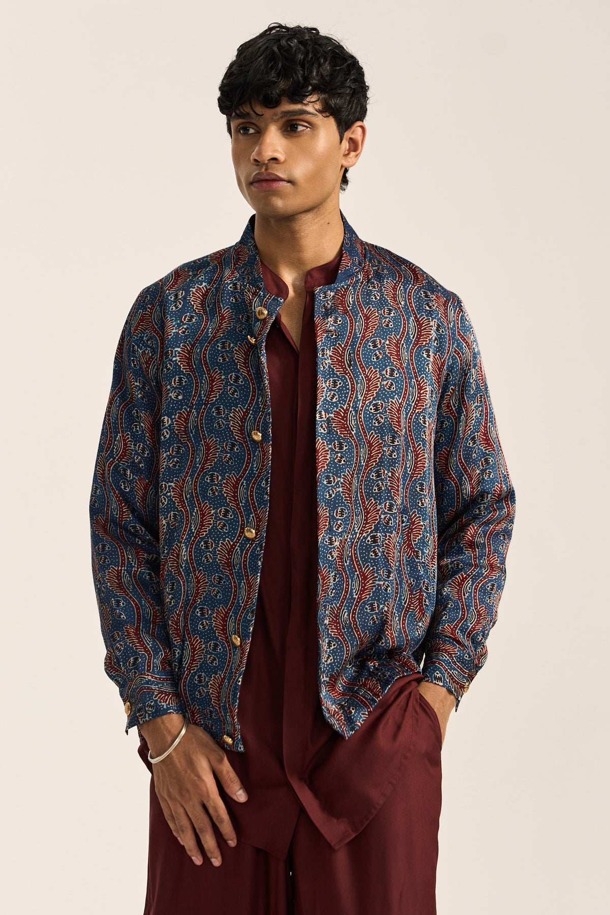Ajrak Bomber Jacket-Indigo