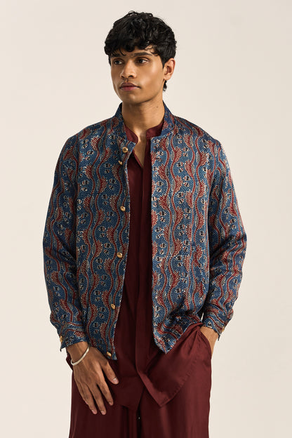 Ajrak Bomber Jacket-Indigo