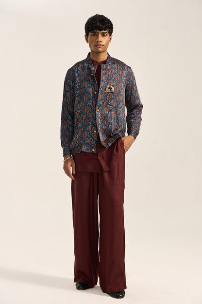 Ajrak Bomber Jacket-Indigo