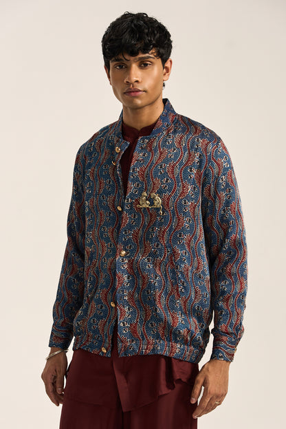 Ajrak Bomber Jacket-Indigo