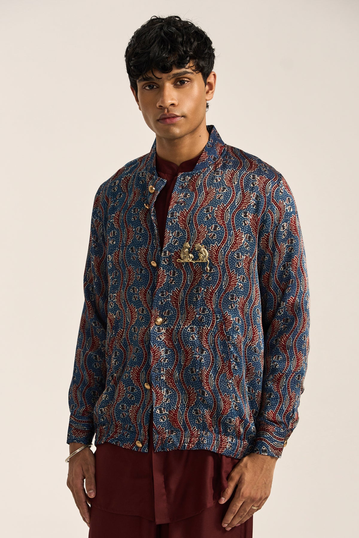 Ajrak Bomber Jacket-Indigo