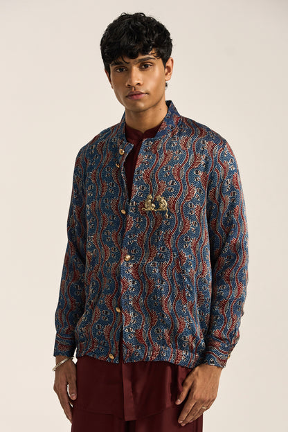 Ajrak Bomber Jacket-Indigo