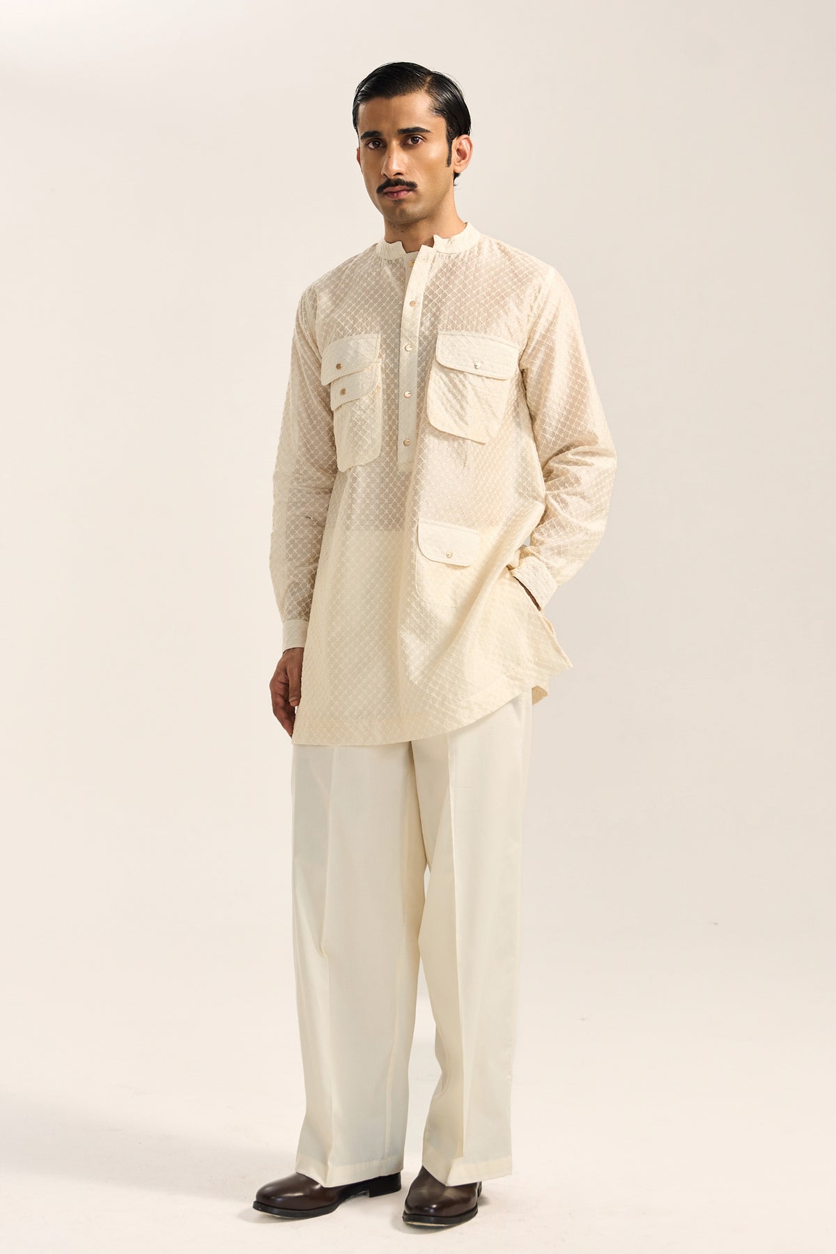Amaan Silk Kurta Set- Embroidered