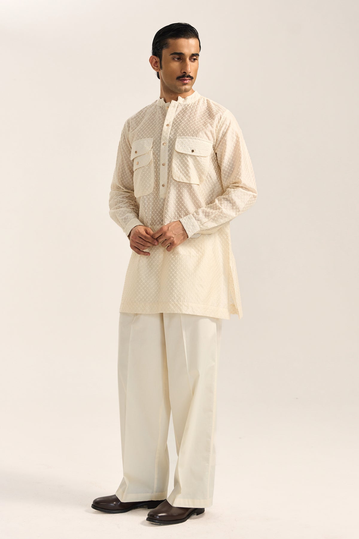 Amaan Silk Kurta Set- Embroidered